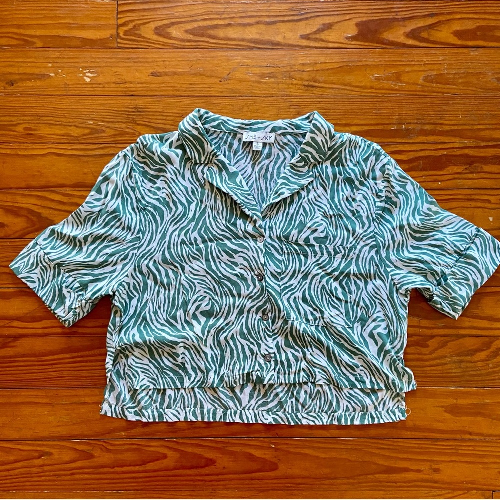 She + Sky Green Zebra Print Top